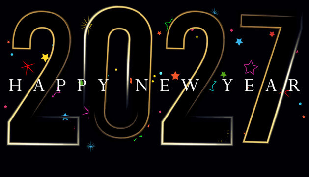 Happy New Year 2027 festive celebration with stars and glowing design