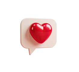 A 3D heart icon inside a light pink speech bubble