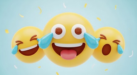 Three yellow emojis laughing hysterically with tears of joy streaming down their faces.