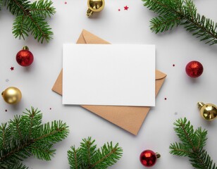 Blank Christmas or New Year greeting card mockup with copy space for card design