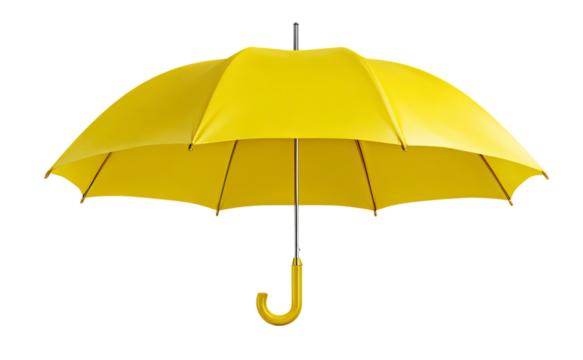 Yellow umbrella with curved handle isolated on a transparent background