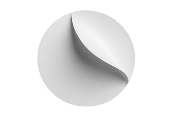 A circular, white sticker or label with a single, smooth, curved fold