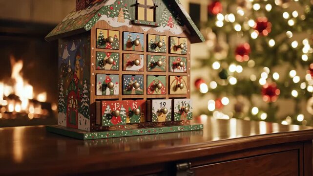 holiday cheer display, winter celebration with glowing lights, cozy seasonal scene with festive decorations and glowing fire, decorative christmas setup with warm lighting and rustic ambiances.