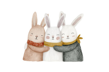 Obraz premium Charming watercolor bunnies hugging, perfect for heartwarming designs.
