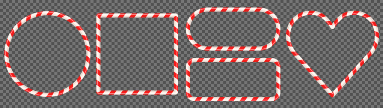 Basic shapes vector candy canes borders with red and white stripes, square, heart and circle borders for Christmas designs