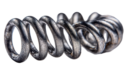 Close-up view of a metallic coil showcasing intricate details. or transparent background