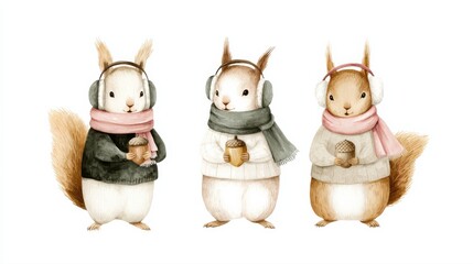 Festive squirrel watercolor illustration perfect for winter and holiday designs.