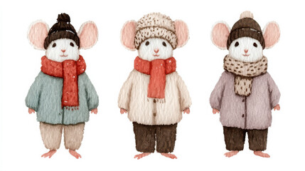 Adorable winter mice art in cozy holiday style.