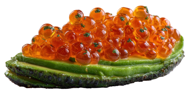 Delicious dish featuring fish roe atop a sliced cucumber. or transparent background