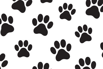 Black Paw Prints Seamless Pattern with Claw Mark Details on Clean White Background