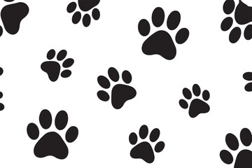 Black Paw Prints Seamless Pattern with Claw Mark Details on Clean White Background