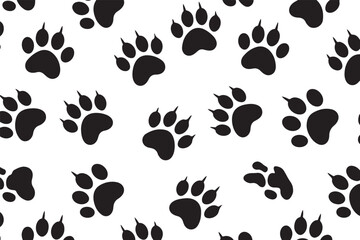 Black Paw Prints Seamless Pattern with Claw Mark Details on Clean White Background