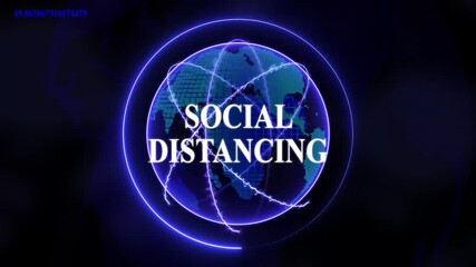 Futuristic SOCIAL DISTANCING  concept. Glowing holographic planet earth digital network with collaboration, innovation and corporate leadership. Business, technology and global connection background.
