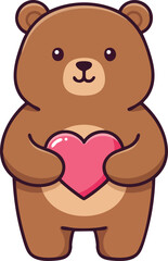 Fototapeta premium Cute brown bear holding pink heart illustration for love and affection design vector graphic 