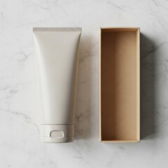 Cream Tube and Packaging on Textured Marble Platform