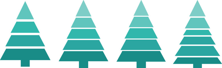 Stylized tree vector, geometric forest design, trapezoid segments, teal gradient trees, minimal nature icon, abstract foliage, flat illustration