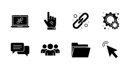 Black silhouette icons for digital and web interface elements