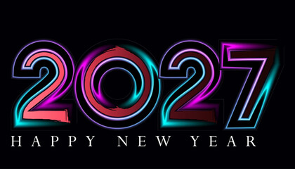 Vibrant Neon 2027 New Year Celebration on Black Background