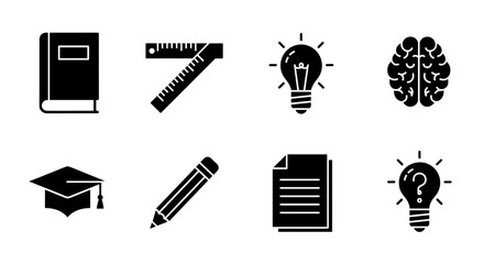 Education icons: knowledge, creativity, and innovation in simple silhouette style