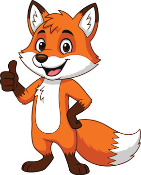 Happy cartoon fox giving a thumbs up, cheerful mascot vector illustration
