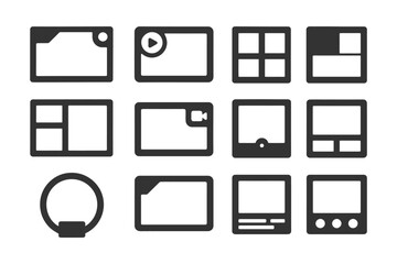Set of minimalist user interface icons for videos and media applications.