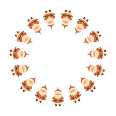Simple Frame with Santa Claus pattern forming joyful festive circle, cheerful Santa Claus figures repeating around center, Simple Frame ideal for Christmas cards and winter decor.
