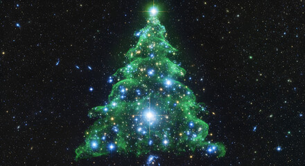 Cosmic Christmas Tree Nebula with Sparkling Stars