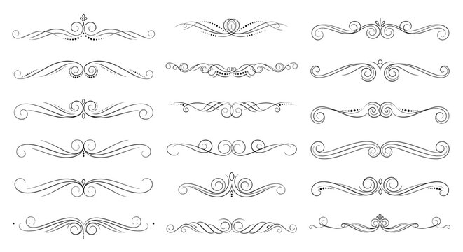 Decorative ornamental flourishes and dividers for graphic design projects and embellishments.