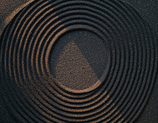 Naklejka premium Zen Garden meditation background with concentric circles pattern in black sand