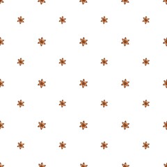 A simple and elegant seamless pattern featuring a sparse, hand-drawn arrangement of small, orange-brown anise stars on a clean white background. Perfect for subtle winter food, packaging, and cosmetic