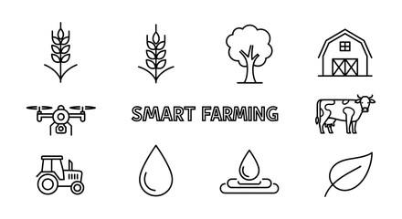 Smart farming icons: modern agriculture technology and equipment