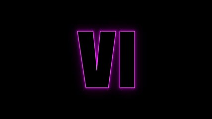 Glowing neon VI typography in pink gradient on black background.