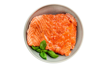 Salmon fillet raw red fish seafood dish natural tasty snack fresh delicious gourmet food background on the table rustic top view copy space pescetarian diet