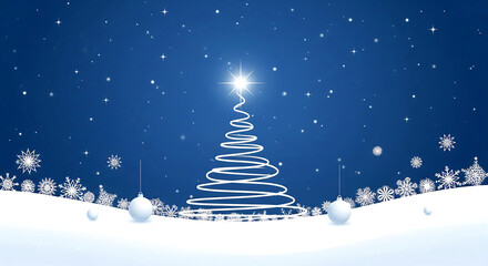 Sparkling winter wonderland with festive Christmas tree, snowflakes, and glowing star creates magical holiday atmosphere