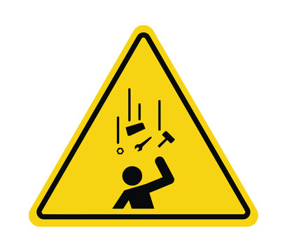 Warning sign depicts a person being struck by falling objects
