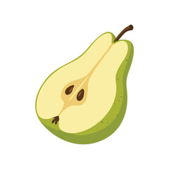 Flat vector Half Cut Green Pear Clipart on White Background