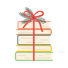 pile of books with red bow as the best christmas present concept- vector illustration