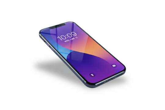 Smartphone mockup angled view Transparent screen PNG high resolution Mobile device lock screen UI UX gradient background App preview template