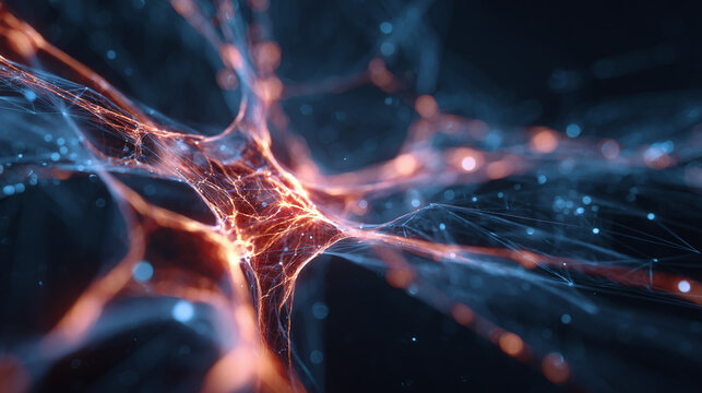 An artistic rendering of neurons and neural networks, highlighting intricate connections