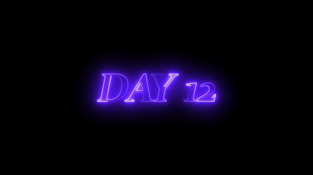 Electric Purple Neon Text DAY 12 Glowing on Black day 12