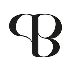 abstract icon, two merged letters, black and white