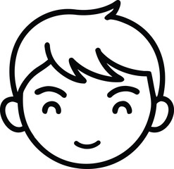 Happy boy face icon thin outline logo mark set
