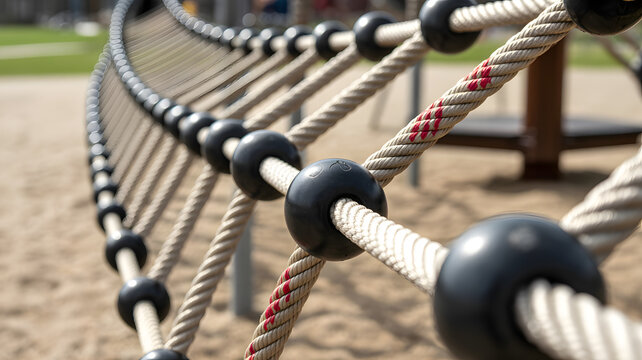 Close up of a strong rope net structure on a playground, transparent png, isolated.