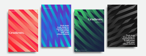 Creative geometric posters set with gradient patterns. 

