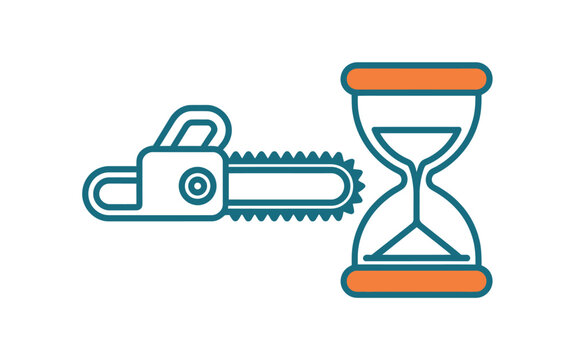 Chainsaw cutting hourglass, symbolizing urgency and time running out