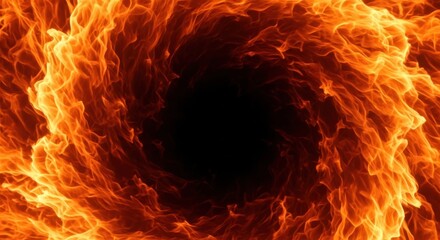 Vortex of intense orange and red flames swirling around a dark center
