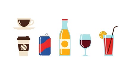 Assortment of refreshing drink icons arranged for a diverse beverage option illustration vector