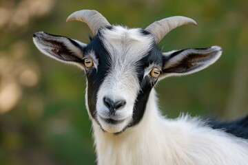 Black and white goat standing in a natural environment