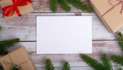 Christmas blank greeting card mockup with gifts