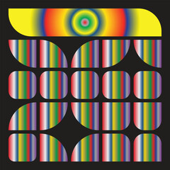 Psychedelic Gradient Geometric Pattern — Vibrant Rainbow Striped Shapes — Modern Abstract Retro Design